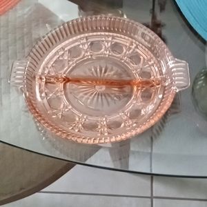Pink depression glass divided dish